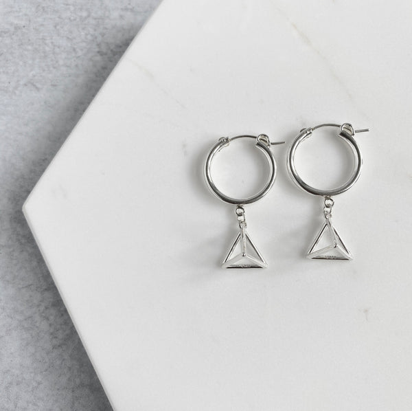 3D Pyramid Huggie Hoop Earrings