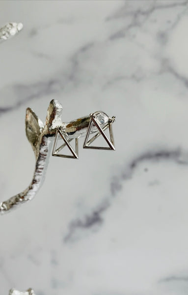 3D Pyramid Huggie Earrings